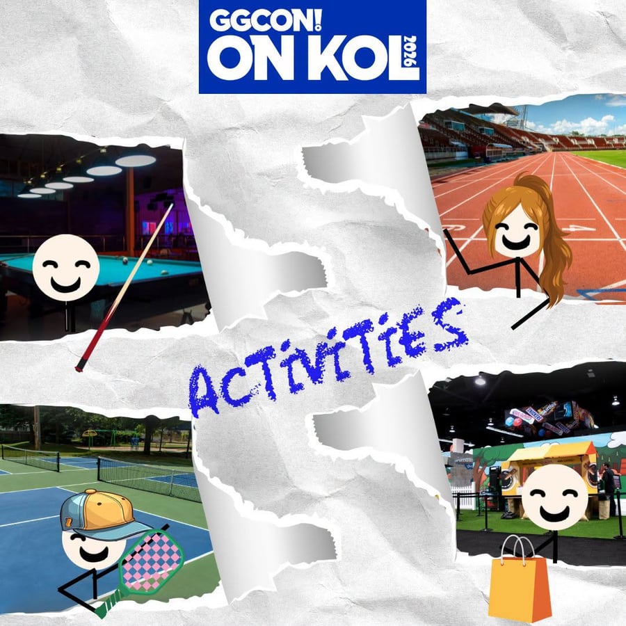 GGCON! on-site activities: pool, track, tennis, and arcade games